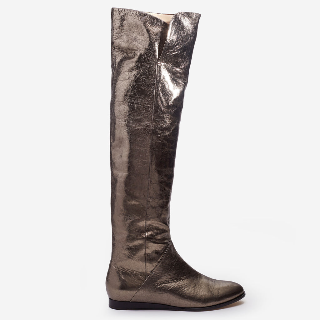 Raid Brayden stiletto knee boots in champagne metallic